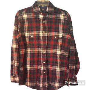 Carl Michaels recycled wool plaid on plaid unisex button down  shirt